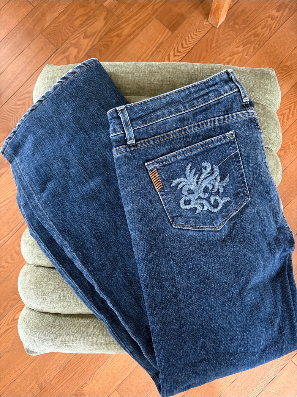 PAIGE Dark Blue Bootcut Jeans with Embroidered Back Pocket